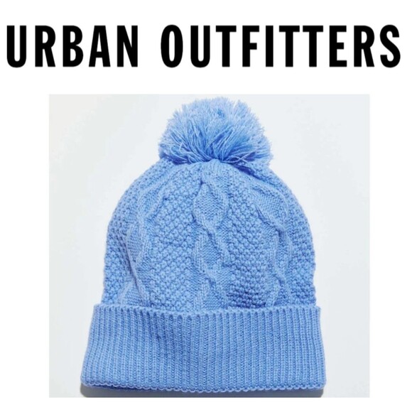NWT URBAN OUTFITTERS Unisex Blue Wool Pom Pom Beanie Hat - Picture 1 of 5
